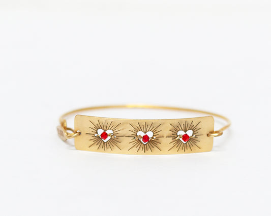 Pulsera Artesanal Biji corazones con Cristales en Baño de Oro o Plata de Ley 925