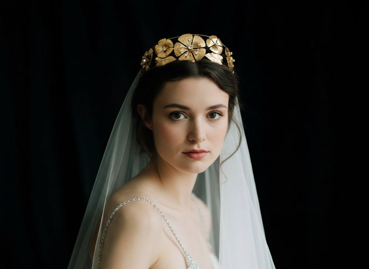Corona Anastasia artesanal para novia, elegante accesorio para bodas hecho a mano en España