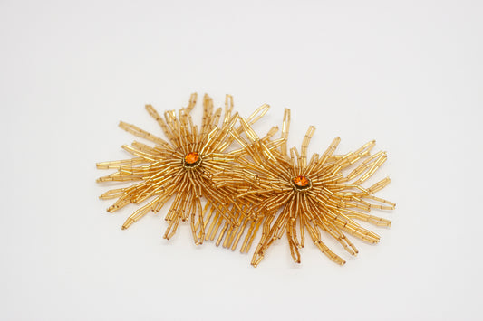 tocado artesanal Oro Silvestre con cristales dorados para novia
