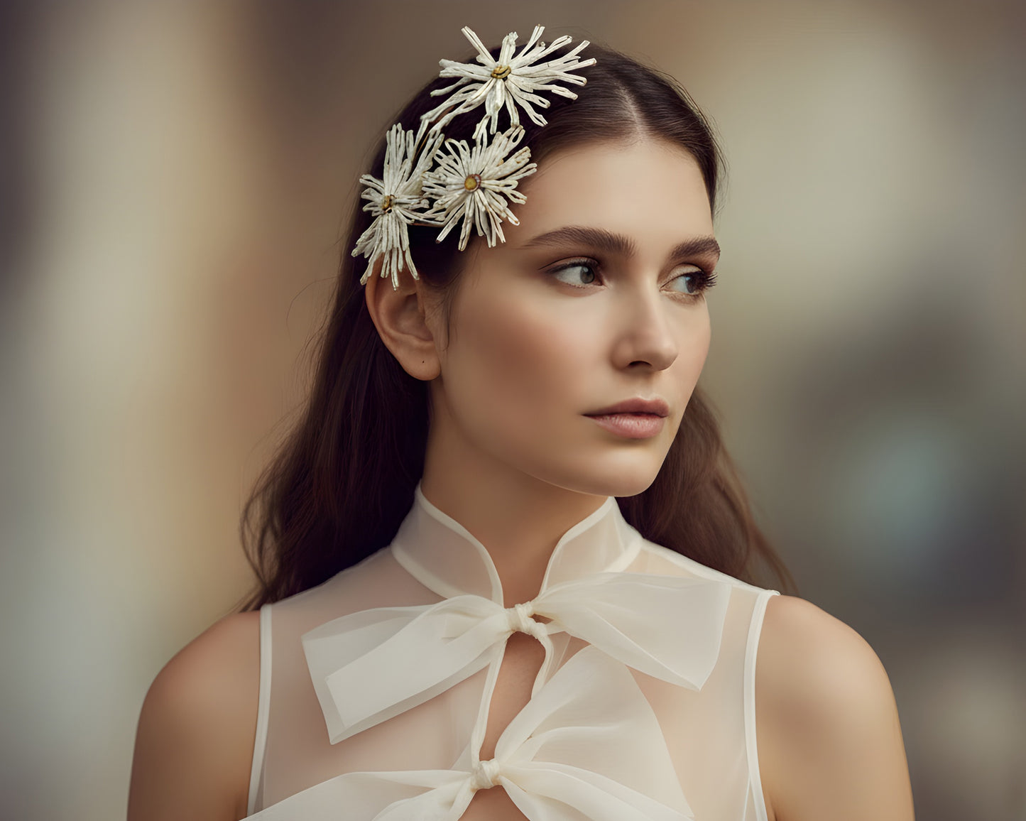 Tocado Tres Promesas artesanal para novia, diseño floral con cristal hecho a mano en España