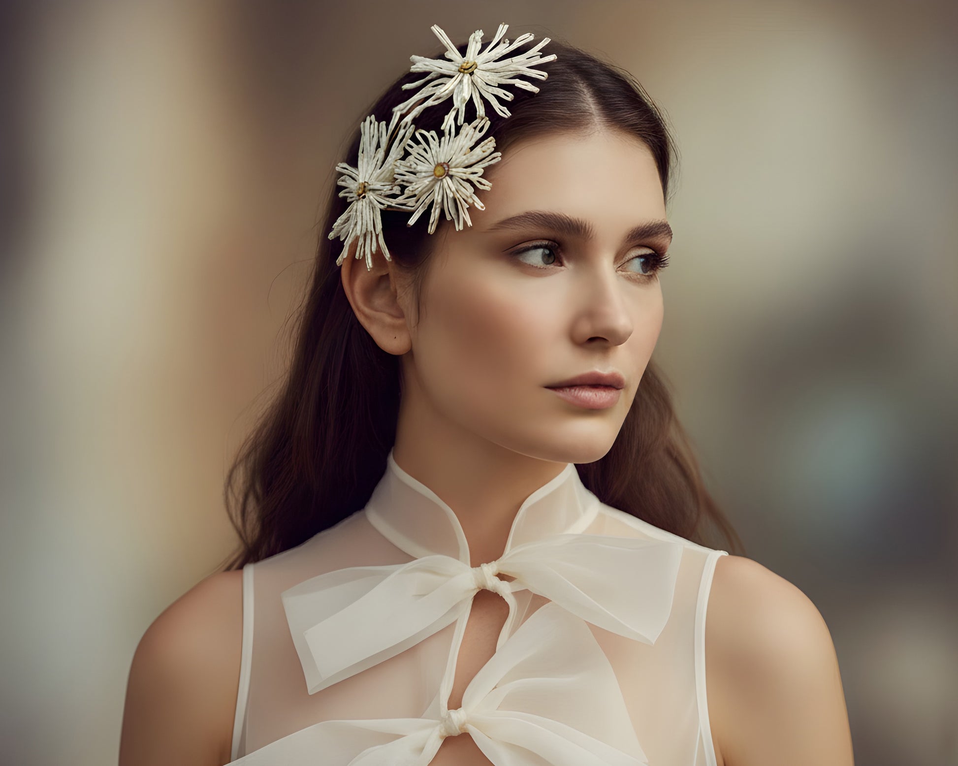 Tocado Tres Promesas artesanal para novia, diseño floral con cristal hecho a mano en España